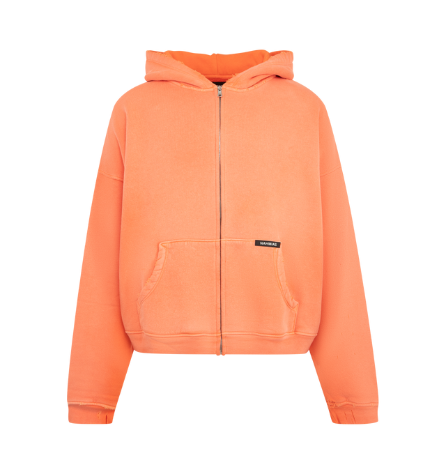 Image 1 of 2 - ORANGE - Nahmias Men's Zip Up Hoodie is crafted from cotton and features a full-zip closure, an adjustable hood, and a sun-faded vintage wash. Designed in Los Angeles, this relaxed everyday style combines a worn-in look with soft comfort. Main Material: 100% Cotton.
