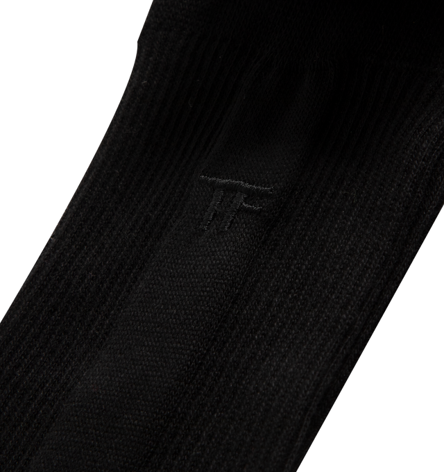 Image 2 of 2 - BLACK - TOM FORD Ribbed Cotton Crew Socks featuring ribbed knit, banded cuff to prevent slipping and logo. Cotton. Made in Italy.