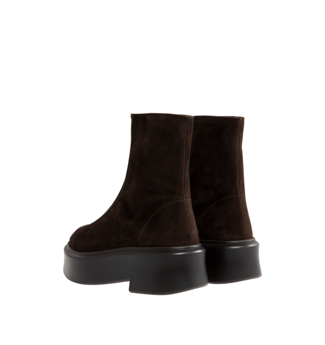 Image 3 of 4 - BROWN - THE ROW Suede Zipped Platform Boots featuring a zip closure at vamp and rubber platform. Leather lining, suede upper, rubber sole. Made in Italy.