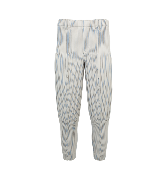 Image 1 of 4 - WHITE - ISSEY MIYAKE TWEED PLEATS PANTS featuring a slim, tapered leg, full-length hem, center seam detail, elastic waistband and two pockets. 100% polyester. 