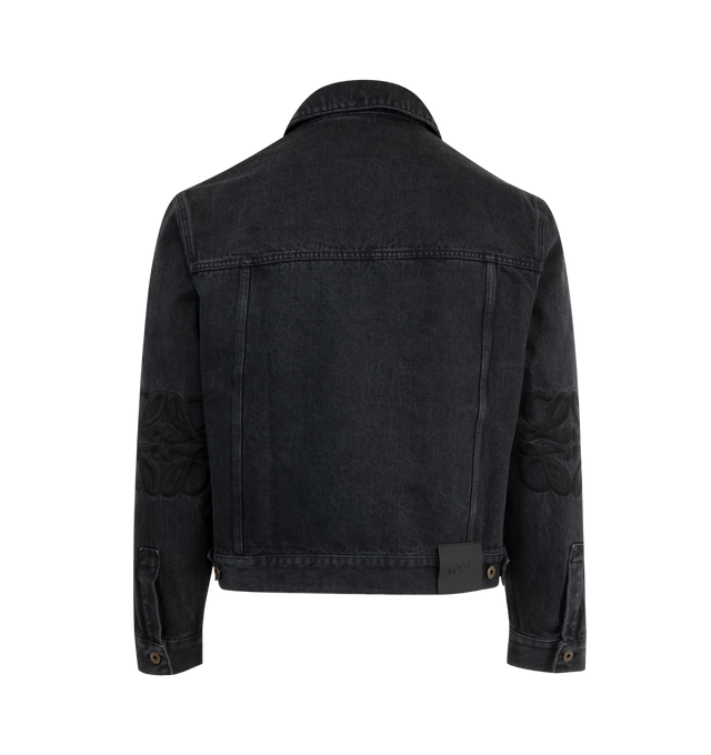 Image 2 of 2 - BLACK - Loewe Men's Jacket in medium-weight washed cotton denim featuring an Anagram embroidery at the elbows. Regular fit, regular length with classic collar, button-front fastening, buttoned cuffs, buttoned chest flap pockets, welt pockets and LOEWE embossed leather patch placed at the back. Cotton. Made in Italy.
