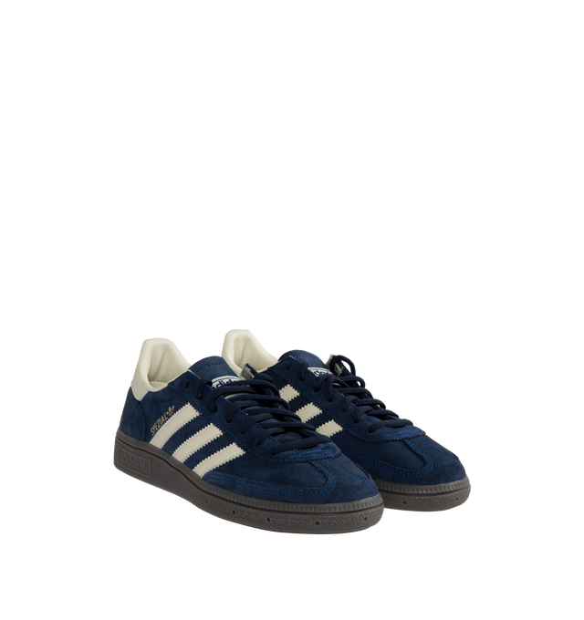 Image 2 of 5 - BLACK - Adidas Originals Handball Spezial lace-up sneakers with premium smooth "night indigo" color suede and leather upper featuring cream-white tri-stripes, Spezial tongue logo, metallic signature on the side and gum rubber outsole.