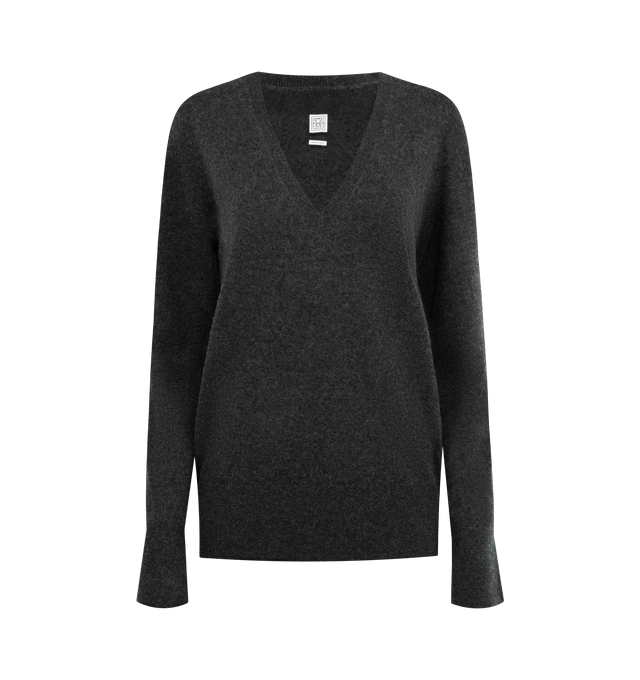 Image 1 of 2 - GREY - TOTEME Cashmere V-Neck featuring a relaxed, elongated silhouette and a deep V-neckline. 100% cashmere.