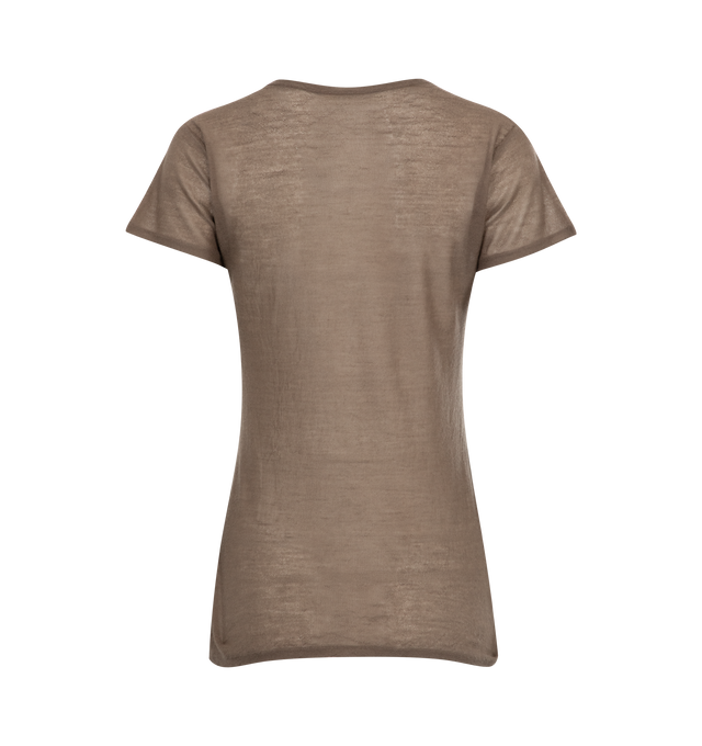 Image 2 of 2 - BROWN - THE ROW Keyla Top featuring relaxed t-shirt in ultrafine textured cashmere with rounded neckline, cap sleeves, and slim fit. 100% cashmere. Made in Italy.