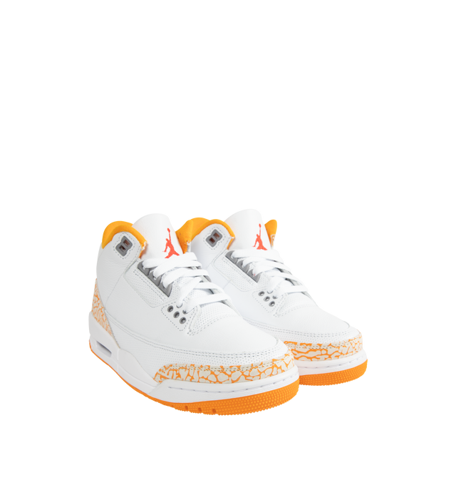 Image 2 of 5 - ORANGE - JORDAN Air Jordan 3 Retro Sneaker featuring leather upper with elephant print overlays, padded collar, Nike Air cushioning, foam midsole and rubber outsole.