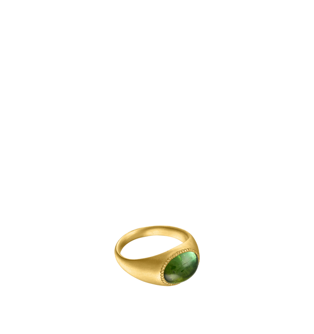 Image 1 of 3 - GOLD - PROUNIS Green Tourmaline Roz Ring inset with a moss green tourmaline featuring 22K gold. 9mm wide. Hirshleifers offers a range of pieces from this collection in-store. For personal consultation and detailed information about jewelry, please contact our dedicated stylist team at personalshopping@hirshleifers.com. This item may be restricted for online purchase to international clients. For assistance purchasing this item please contact our dedicated stylist team at personalshopping@hirs