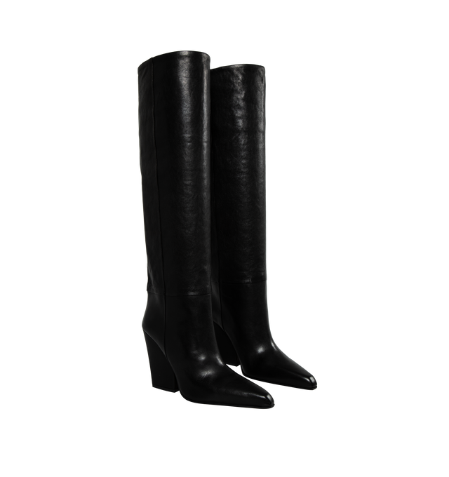 Image 2 of 4 - BLACK - PARIS TEXAS Jane Boot featuring smooth calf leather, block heel, pointed toe, pull-on style and leather outsole. 100MM. Lining: leather. Made in Italy. 
