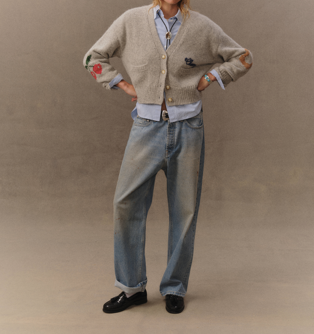 Image 6 of 8 - BLUE - Cherry LA Men's Wide Leg 5 Pocket Jeans are crafted from cotton denim and features a wide-leg silhouette with classic five-pocket construction. Designed with branded nickel hardware and a signature suede logo patch at the back, this everyday style combines relaxed proportions with timeless denim detailing. Main Material: Cotton Denim. Made in Los Angeles, California.