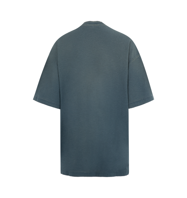Image 2 of 2 - BLUE - ACNE STUDIOS Logo Tee featuring crew neck, relaxed unisex fit, Acne Studios 1996 stamp logo, distressed neckline, cuffs and bottom hem and a sprayed vintage finish. 85% organic cotton, 15% true hemp.