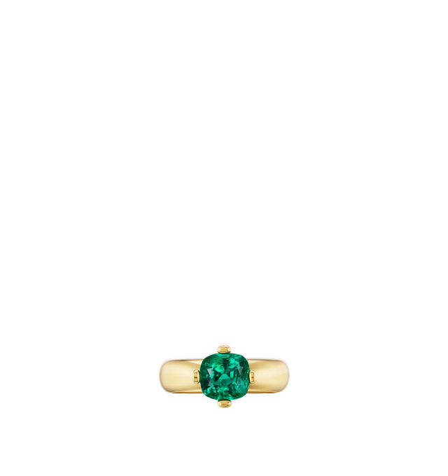 Image 1 of 2 - GOLD - Uniform Object Prong Gauge Ring is handcrafted from 18k yellow gold and features a striking 3.97 ct cushion-cut emerald set within the brand's signature gauge-inspired prong setting. Main Material: 18k Yellow Gold. Gold Weight: 22.5g. Stone: 3.97 ct Cushion-Cut Emerald. Details: One-of-a-Kind Design, Signature Prong Gauge Setting. Handcrafted in New York City. Hirshleifers offers a range of pieces from this collection in-store. For personal consultation and detailed information about j