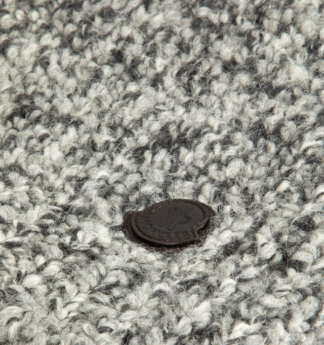Image 2 of 2 - GREY - MONCLER Wool & Alpaca Blend Scarf featuring stockinette stitch, Gauge 3 and leather logo patch. 52% alpaca, 47% wool, 1% polyamide/nylon. Made in Italy.