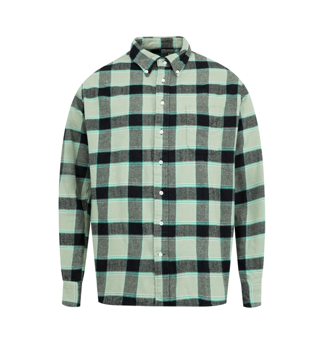 Image 1 of 2 - GREEN - GITMAN BROS Brushed Winter Madras Shirt featuring button front closure, front chest pockets, regular fit, long sleeves and button cuffs. 100% cotton.