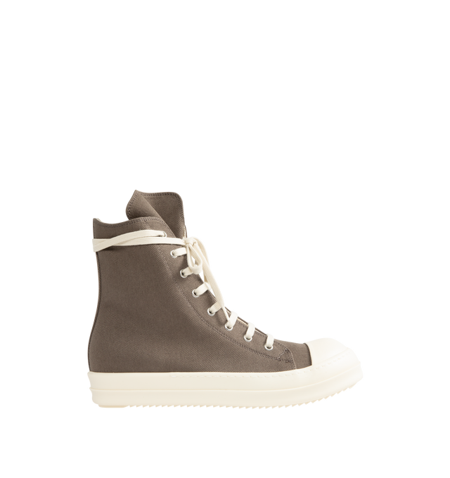 Image 1 of 5 - BROWN - DRKSHDW High Top Sneaks Sneakers featuring canvas trainers, exposed zip fastening at side, high-top, round contrast toe, tonal laces, contrast chunky sole and contrast toe cap. 100% canvas. Rubber sole. Made in Italy.