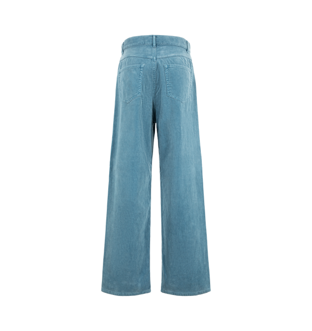 Image 2 of 3 - BLUE - Auralee Women's Garment-Dyed Finx Corduroy 5-Pocket Wide Pants are crafted from premium Egyptian Finx cotton corduroy and feature a wide-fit silhouette, a straight-leg cut, and classic five-pocket styling. Designed to showcase the exceptional softness and smooth texture of Finx extra-long staple cotton, the fabric retains its refined hand and luxurious appearance even after garment dyeing, while developing rich depth and character through the finishing process. Main Material: 100% Cott