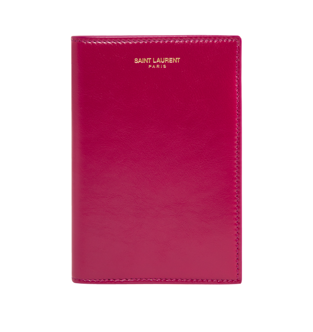 Image 1 of 3 - PINK - SAINT LAURENT Passport Case in shiny leather featuring internal card slots, leather lining, broze hardware, five card slots and two passport inserts. 3.9" X 5.5" X 0.3". Calfskin. Made in Italy.