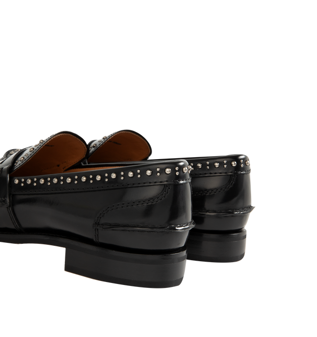 Image 3 of 4 - BLACK - CHURCH'S Pembrey Studded Leather Penny Loafers featuring polished calf leather, metallic stud detailing, round moc toe, notched vamp with keeper strap, slip-on style and rubber outsole. 20 mm flat heel. Made in Italy.
