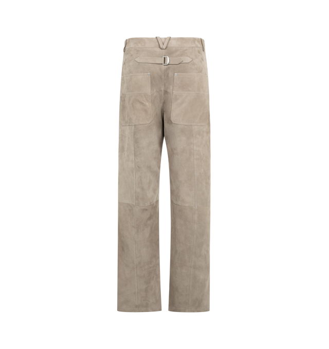 Image 2 of 3 - GREY - Bottega Veneta Mens Straight-Leg Suede Pants are crafted from full-grain suede leather. Feature a straight-leg silhouette, button closure, and half-lined construction. Main Material: Full-Grain Suede Leather. Made in Italy.