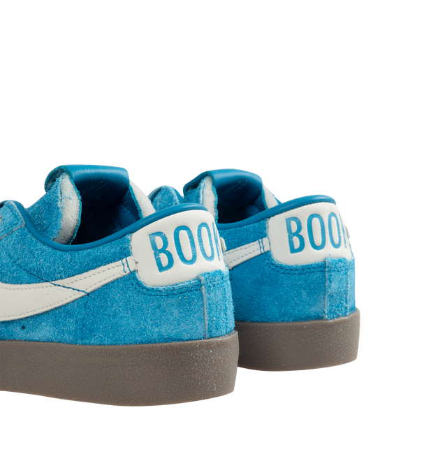 Image 3 of 5 - BLUE - NIKE Blazer Low Devin Booker Chevrolet Team Sneaker featuring supple leather upper in a vibrant hue, signature Booker details, including his jersey number on the heel, low-top silhouette, foam midsole and rubber outsole.