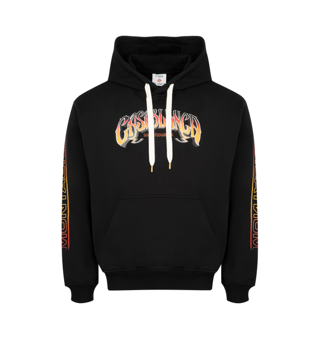 Image 1 of 3 - BLACK - CASABLANCA Ski Printed Hoodie featuring drawstring hood, ribbed hem and cuffs, print on front and sleeves and front pocket. 100% cotton. Made in Portugal.
