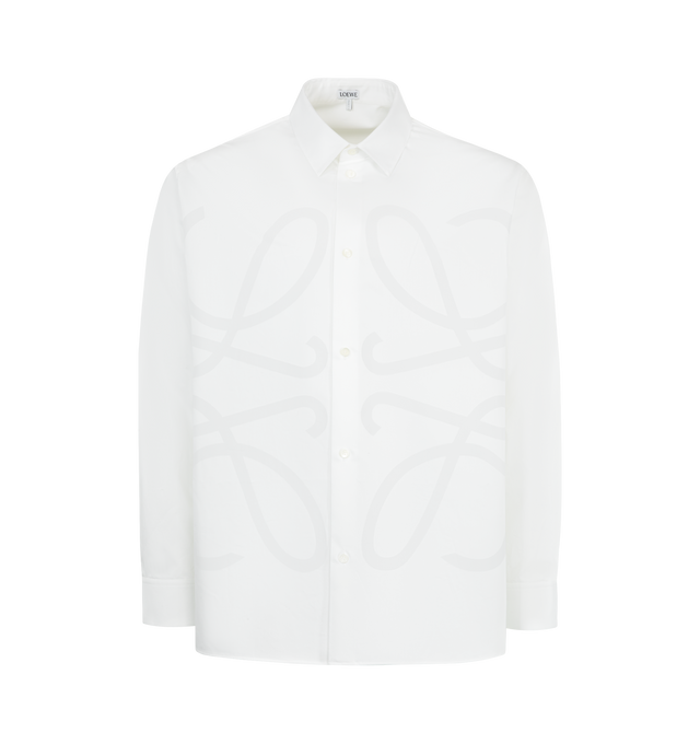 Image 1 of 2 - WHITE - LOEWE Anagram Shirt in lightweight cotton twill featuring an oversized Anagram jacquard at the front, relaxed fit, regular length, classic collar, button front fastening, buttoned cuffs and split sides. Cotton. Made in Italy.