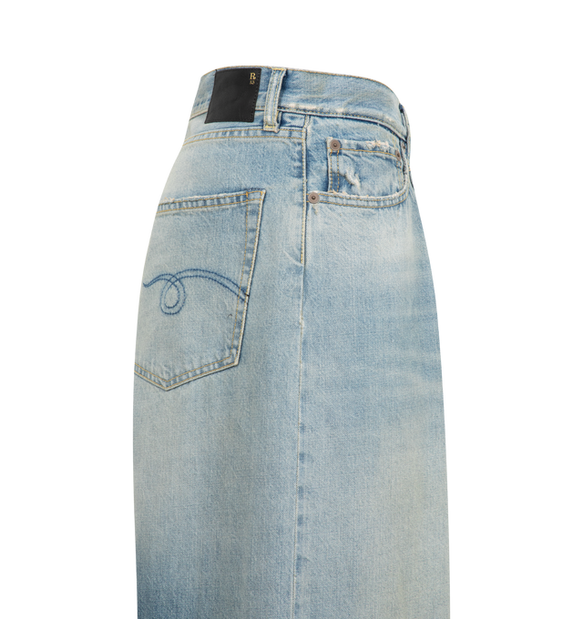 Image 3 of 3 - BLUE - R13 Wayne Articulated Knee Jeans featuring non-stretch denim, low waist, cut with an oversized wide leg and a puddle hem. 100% cotton.