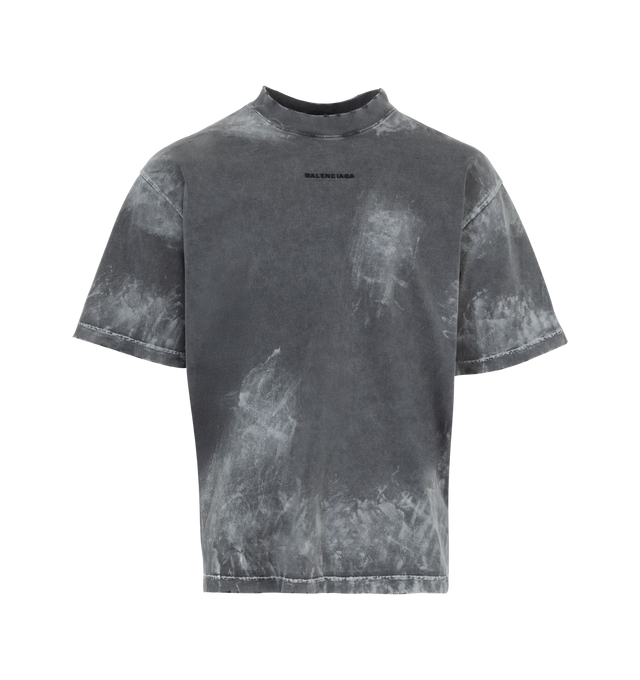 Image 1 of 2 - GREY - Balenciaga Unisex Medium Fit T-Shirt in vintage jersey featuring crewneck, short sleeves, Balenciaga back logo embroidered at front and back, and washed-out effect. Made in Portugal.