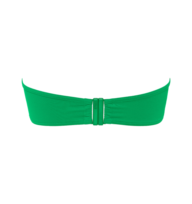 Image 2 of 6 - GREEN - ERES Show Bandeau Bikini Top featuring bust shirring at front and sides, U-shaped metal link between cups, side stays and branded large back clasp. 84% Polyamid, 16% Spandex. Made in Italy. 