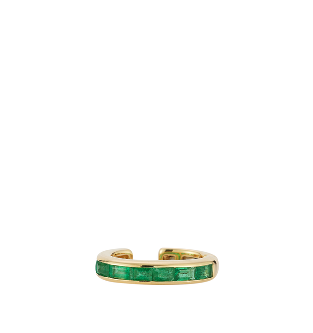 Image 2 of 3 - GREEN - Renna Equator Emerald Ear Cuff is crafted in 18K yellow gold and features approximately 0.60 total carats of channel-set emeralds for a vibrant touch of color and brilliance. Designed with a hinged opening for a secure and comfortable fit, this fine jewelry ear cuff showcases Renna's refined craftsmanship and modern approach to precious gemstones. Main Material: 18K Yellow Gold. Gemstones: Emeralds. Total Gemstone Weight: Approximately 0.60 TCW. Setting: Channel-Set. Closure: Hinged O