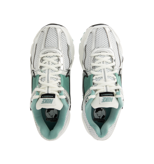 Image 5 of 5 - WHITE - NIKE Zoom Vomero 5 Sneakers featuring upper that mixes synthetic leather for a layered look, ventilation ports on the heel, Zoom Air cushioning, plastic caging on the side, metallic accents, foam midsole and rubber outsole.