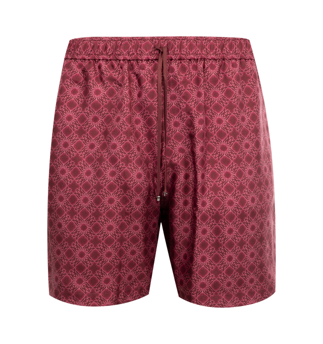 Image 1 of 3 - RED - AMIRI MA Quad Bowling Shorts featuring silk twill, pattern printed throughout, drawstring at elasticized waistband and side slit pockets. 100% silk. Made in Italy.