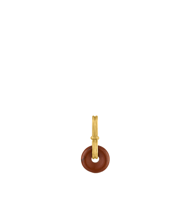 Image 1 of 4 - RED - Prounis Baby Red Jasper Discus Pendant is handcrafted from 22K yellow gold and features a jasper disc suspended on a vertical double-bail design inspired by the wheel. Handmade in New York. For personal consultation and detailed information about jewelry, please contact our dedicated stylist team at personalshopping@hirshleifers.com.This item may be restricted for online purchase to international clients. For assistance purchasing this item please contact our dedicated stylist team at p