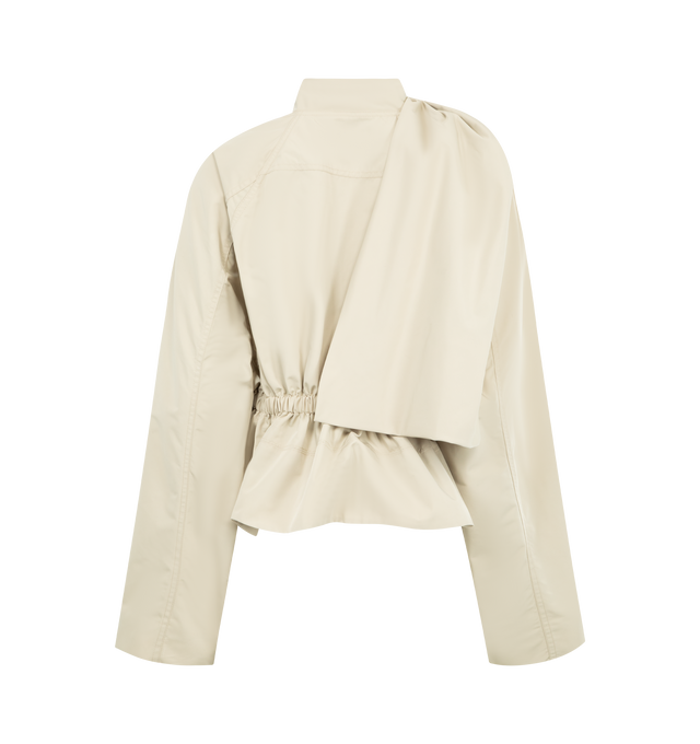 Image 2 of 4 - NEUTRAL - RICK OWENS Cropped Scarf Flight Jacket featuring cropped hem, an asymmetric zipped front, scarf neckline and gathered at the back. 100% polyester. Lining: 100% cotton. Made in Italy.