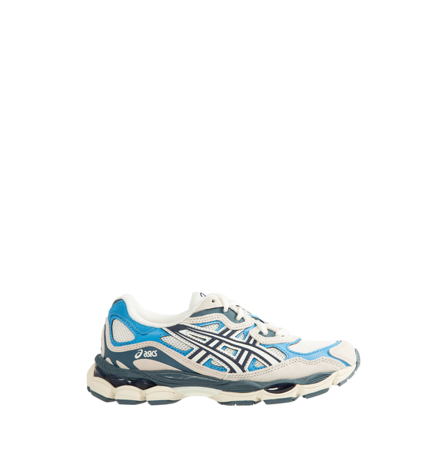 Image 1 of 5 - BLUE - Asics Men's Gel-NYC Polar Sneaker featuring lace up closure, layered upper construction, rearfoot and forefoot GEL technology, suede and synthetic and fabric upper, fabric lining and rubber sole.