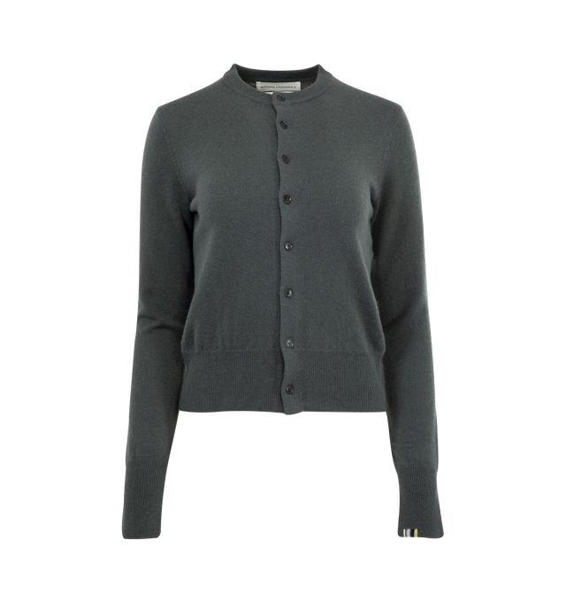 Image 1 of 1 - GREY - EXTREME CASHMERE Little 2 Sweater featuring classic cashmere crew-neck cardigan with eight buttons, long sleeves and a petite fit. 100% cashmere.