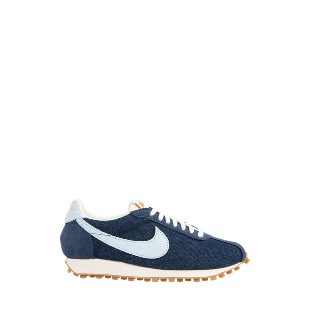 Image 1 of 5 - NAVY - NIKE LD-1000 Sneaker featuring dramatically flared heel, upper combines leather and textiles, waffle outsole, foam midsole and rubber outsole.