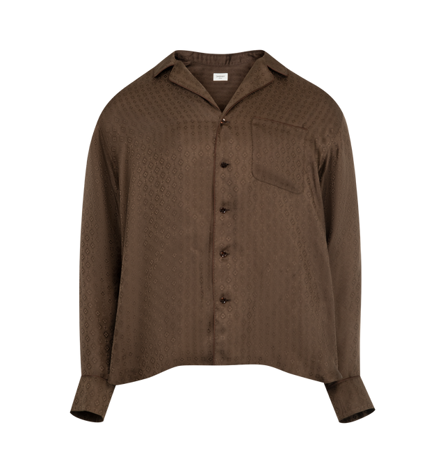 Image 1 of 2 - BROWN - SAINT LAURENT Chemise Pyjama featuring long-sleeves, buttoned front closure, spread collar and button cuffs. 100% silk. Made in Italy.