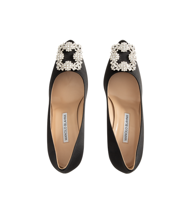 Image 4 of 4 - BLACK - MANOLO BLAHNIK Hangisi Lanza Clava Pump featuring a signature crystal buckle, almond toe and a 90mm stiletto heel. Made in Italy.