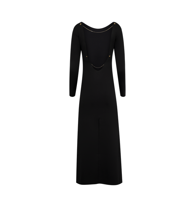 Image 4 of 4 - BLACK - Bottega Veneta Long dress in lightweight compact viscose with metal knot chain detail at the back in a slim fit. Made in Italy. 100% Viscose.