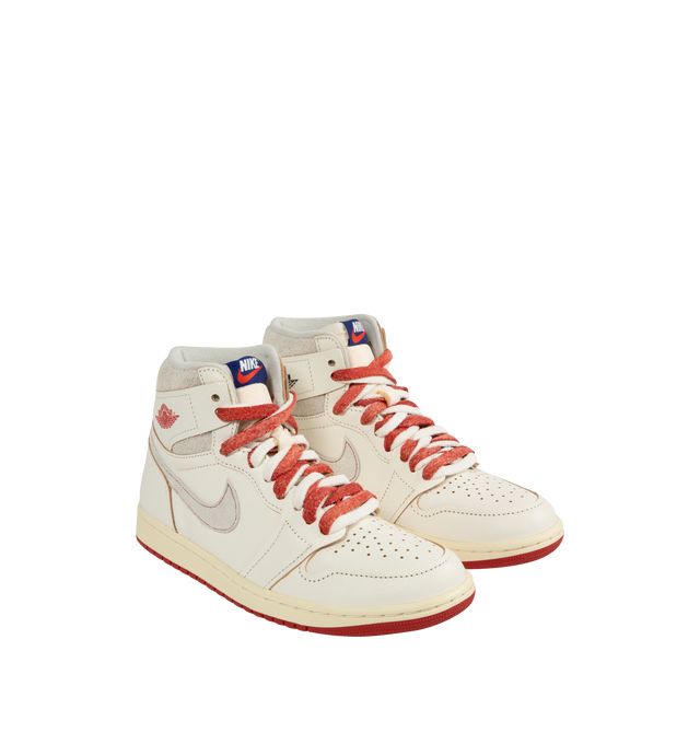 Image 2 of 5 - WHITE - JORDAN Air Jordan 1 High OG Sneaker featuring wings logo on collar, woven tongue, "Nike Air" Swoosh design on tongue top and raw-edge stitching.