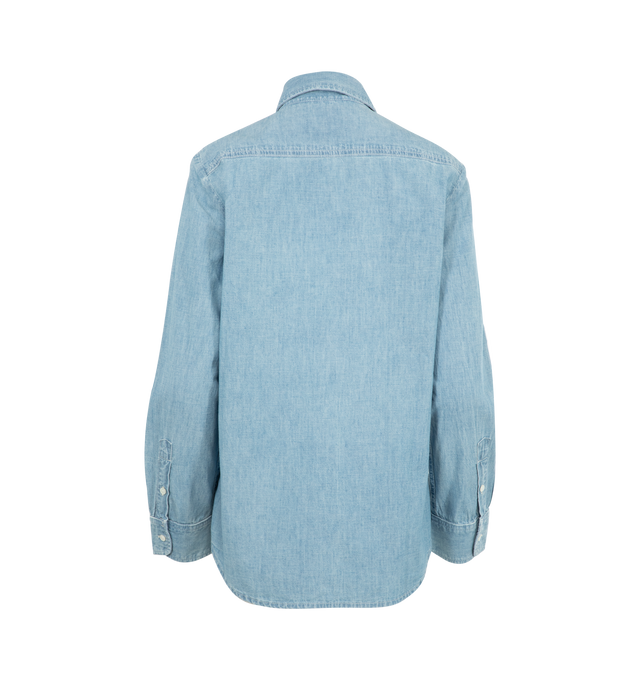Image 2 of 2 - BLUE - NILI LOTAN Monti Chambray Denim Button-Down Shirt featuring point collar, button front, long sleeves, button cuffs, loose fit and shirttail hem. Cotton. Made in USA.