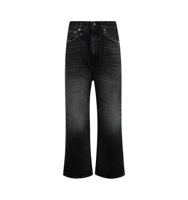 Image 1 of 3 - BLACK - R13 Tailored Drop Jeans featuring relaxed-fit, straight-leg, fading throughout, belt loops, five-pocket styling, button-fly and leather logo patch at back waistband. 100% cotton.