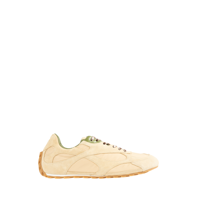Image 1 of 5 - NEUTRAL - BOTTEGA VENETA Orbit Flash Sneaker featuring low-top, lace-up, soft suede and lightweight nylon, leather trims and rubber outsole. Made in Italy.