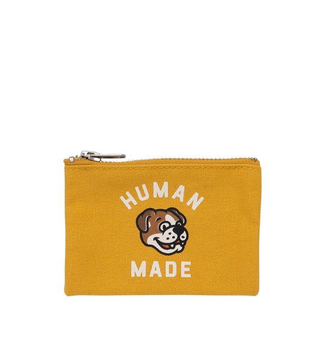 Image 1 of 2 - YELLOW - HUMAN MADE Card Case featuring 12oz high-density cotton canvas, rubber-printed graphics on the front and back and zip closure. 100% cotton. 8cm x 12cm.