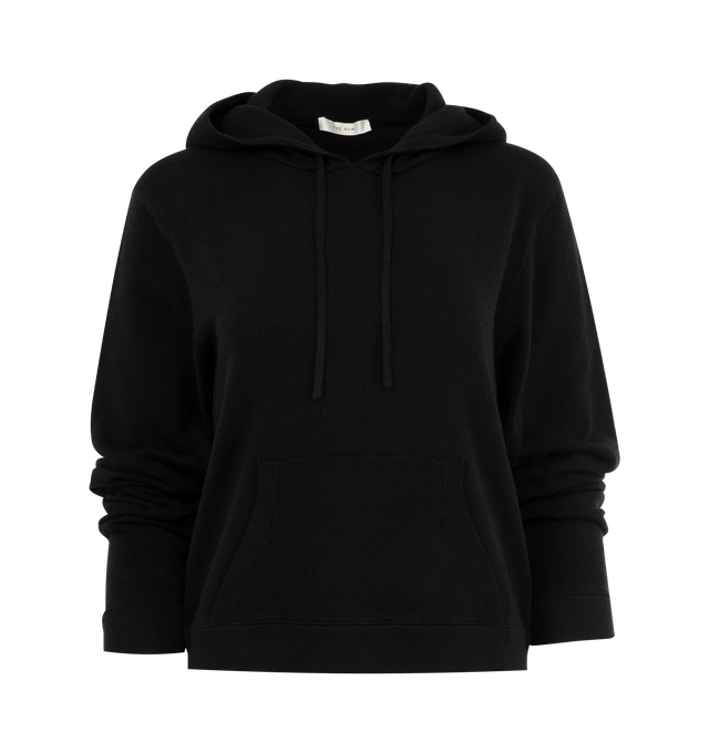 Image 1 of 2 - BLACK - THE ROW Koni Sweatshirt featuring cropped hooded sweatshirt in stonewashed silk jersey with front pouch pocket, and ribbed cuffs and hem. 100% silk. Made in Italy.
