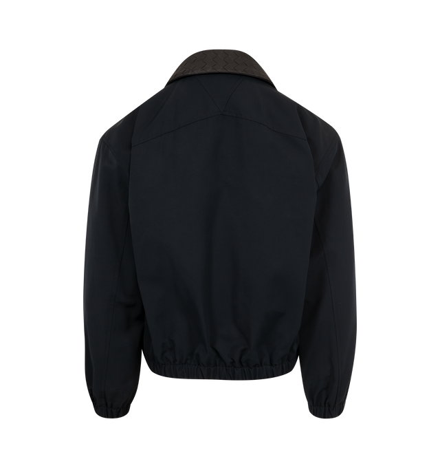 Image 3 of 4 - BLUE - BOTTEGA VENETA Tech Cotton Blouson featuring kimono construction in technical cotton canvas, detachable Intrecciato leather collar, zipper closure, lined and regular fit. 60% cotton, 40% polyamide. Made in Italy.