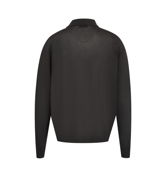 Image 2 of 2 - BLACK - STUDIO NICHOLSON Heddy Zip Up Polo Jumper featuring soft polo collar, relaxed, draped shoulders, spread collar, long sleeves, zip fastening and regular fit. 100% paper yarn.