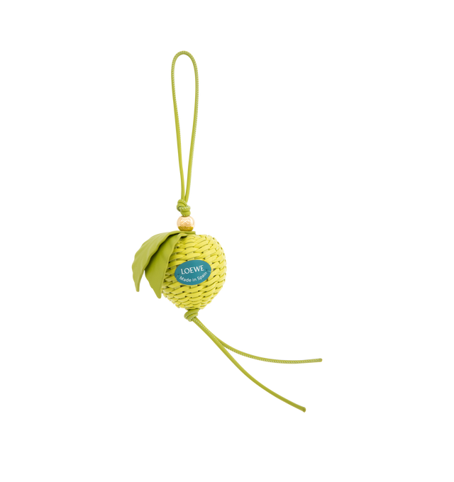 Image 1 of 2 - GREEN - Loewe Granny Apple charm in woven cord on a looped calfskin strap with an Anagram Pebble dice. 31.5 cm x 6.5 cm. Made in Spain.