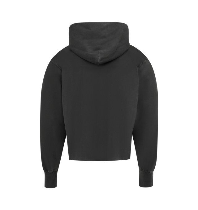 Image 2 of 2 - BLACK - MAISON MARGIELA Signature Sweatshirt featuring cropped hoodie in loopback cotton jersey, dropped shoulders and long ribbed cuffs, MARGIELA embroidery at the front, raw-edge hem for a deconstructed finish, double-layered hood with eyelet detail and four stitches at the back. 100% cotton. Made in Italy.