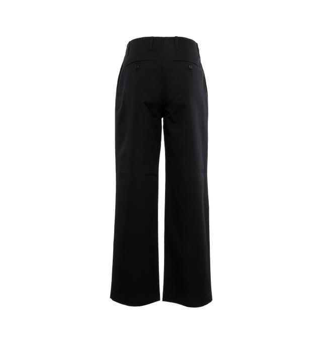 Image 2 of 4 - BLACK - TOTEME Relaxed Twill Trousers featuring belt loops, a button fly, side and back pockets, and precise front pleats falling into relaxed wide legs. 100% cotton organic. 