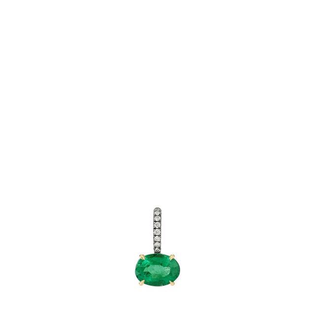 Image 1 of 3 - GREEN - JEMMA WYNNE Horizontal Ambian Oval Emerald and Diamond Prive Charm featuring 18kt yellow gold, One of a Kind, horizontal oval emerald stone set in yellow gold with blackened pave diamond bail. 1.8CT emerald, .06CT diamond. 15.5MM. Hirshleifers offers a range of initial pieces from this collection in-store. For personal consultation and detailed information about jewelry, please contact our dedicated stylist team at personalshopping@hirshleifers.com. This item may be restricted for onl
